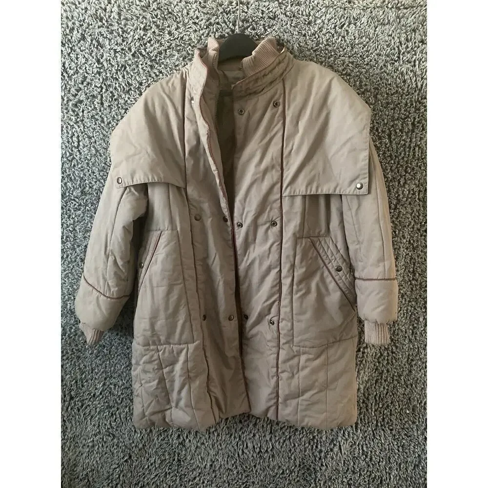 Vtg Mulberry Street Puffer Coat Gray Snap Hood 80s Joyce Stranger Things Size L